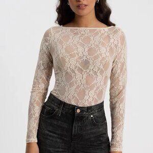 Express Sheer Lace Long Sleeve Bodysuit- Size L
